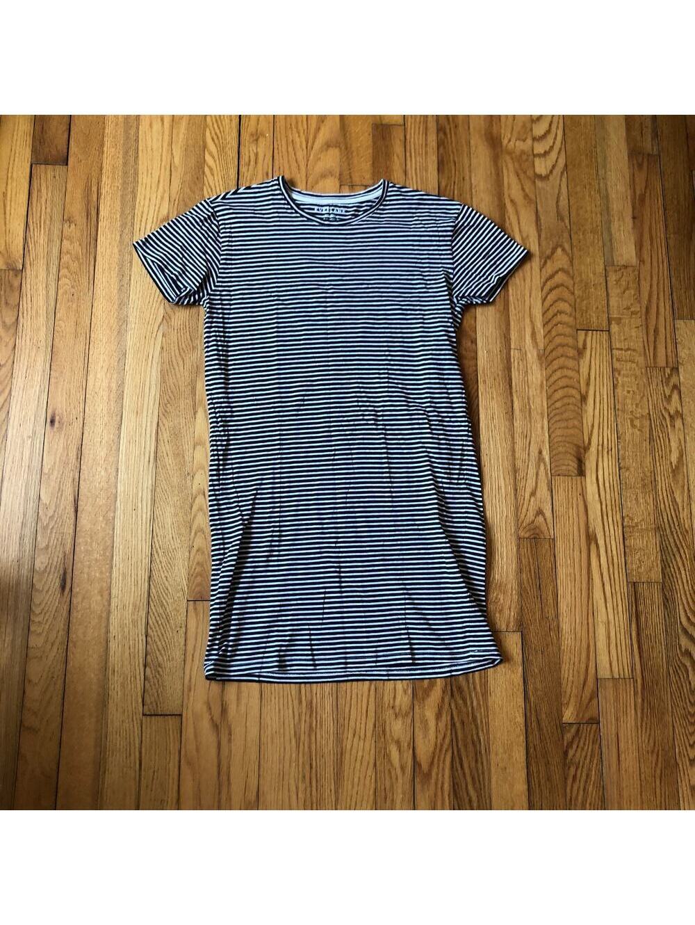 Everlane EUC The Cotton Box-Cut Tee Dress Black White Striped Short Sleeve S